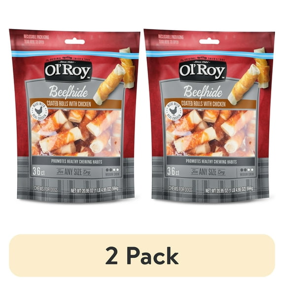 (2 pack) Ol' Roy Beefhide Coated Rolls with Chicken For Any Size Dogs, 20.95 oz, 36 Count