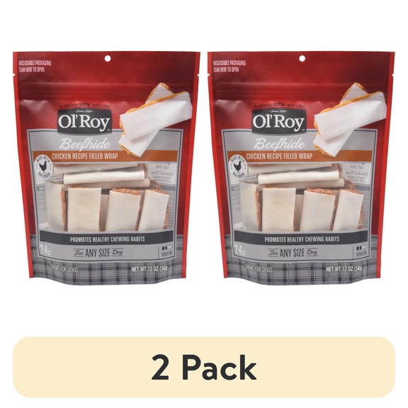 (2 pack) Ol' Roy Beef hide Filled Wrap, Chicken Recipe, Dry Training Treats for Dogs, 12 oz, 24 Count