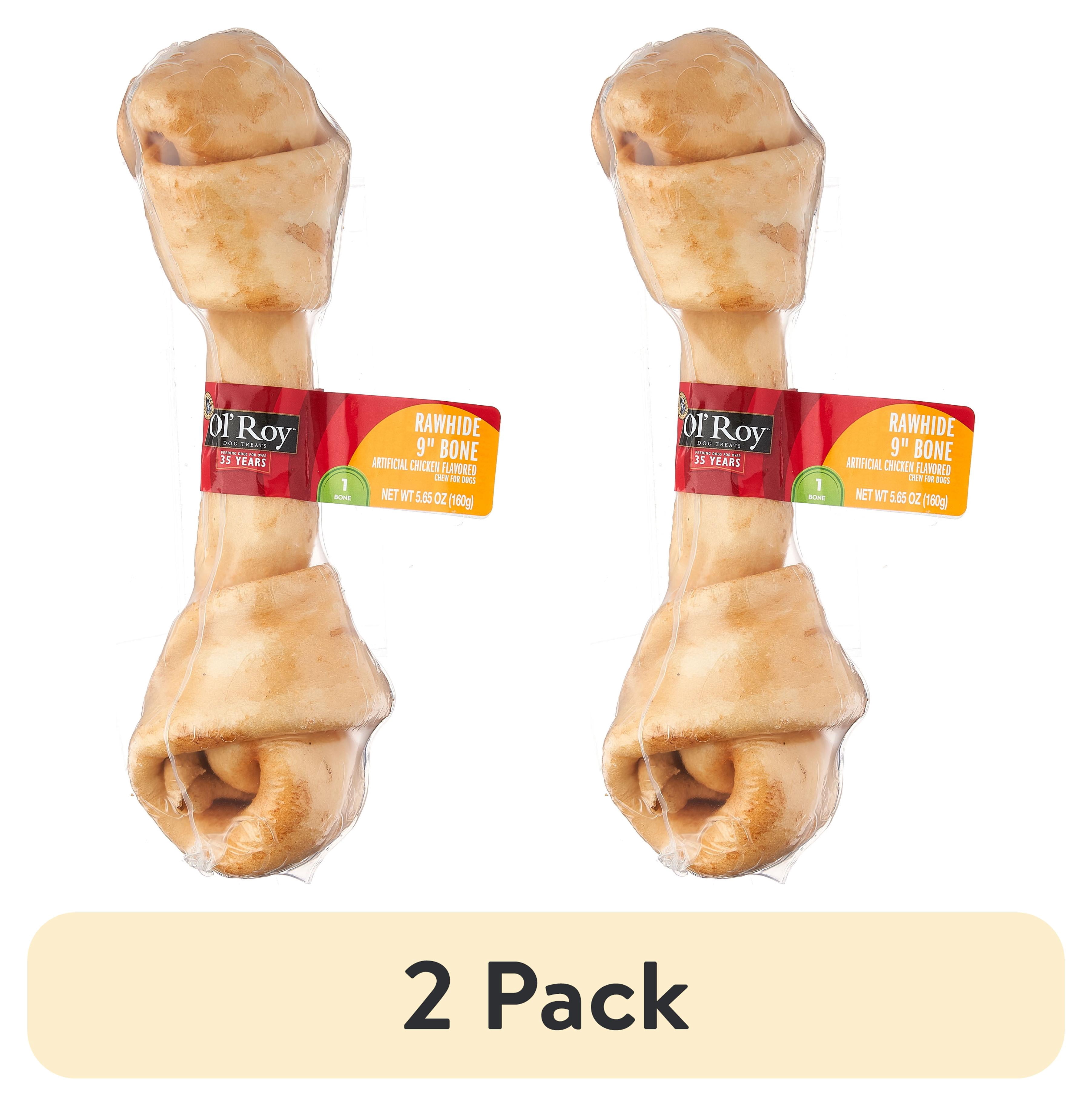(2 pack) Ol' Roy Chicken Flavor 9" Rawhide Bone Chew for Dogs, Dry, 5.65 oz, 1 Count/Bag, Pet Treats