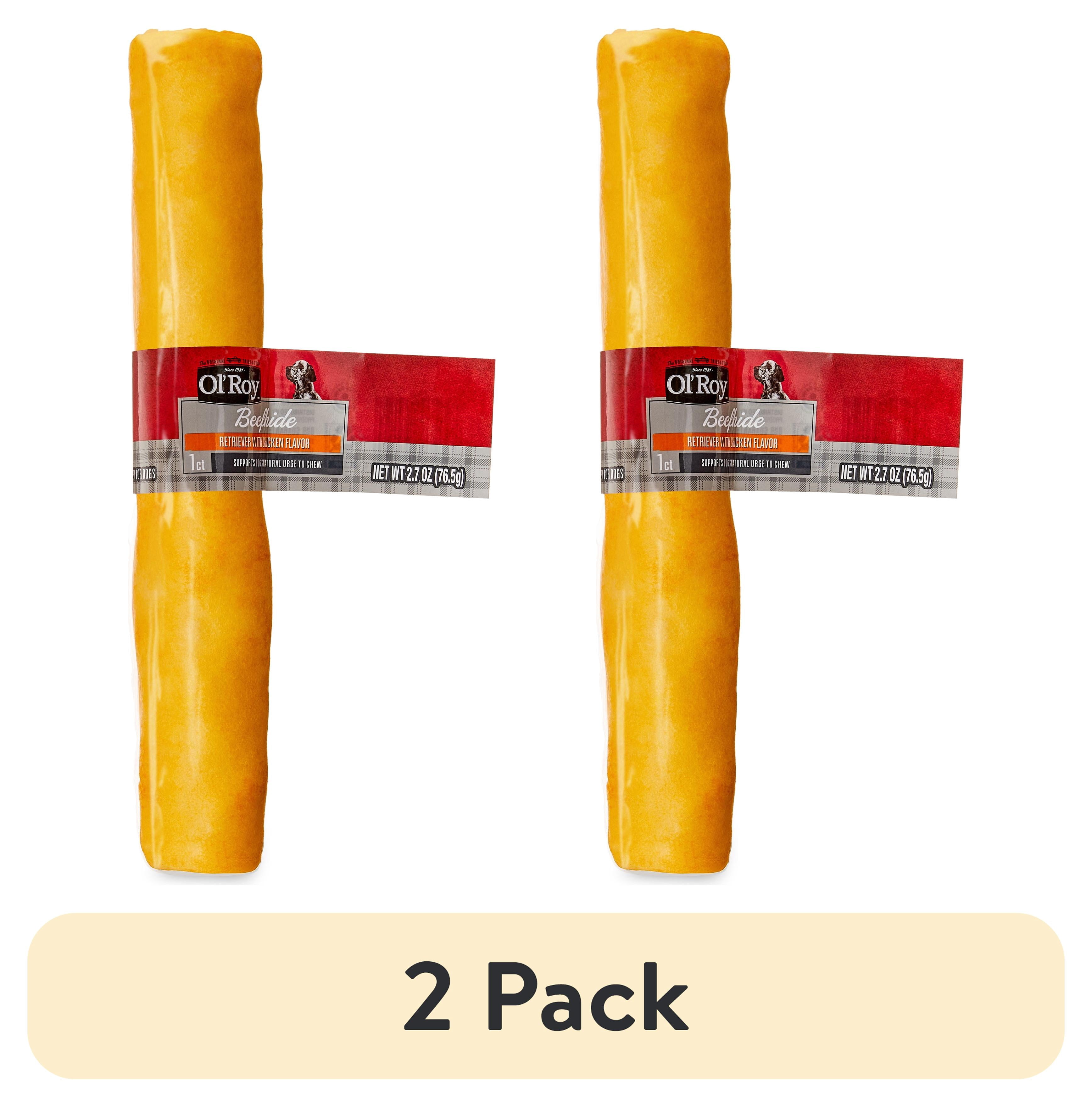 (2 pack) Ol' Roy 9 Inch Chicken Flavor Rawhide Retriever Beef Hide Chew for Dogs, 2.7 oz