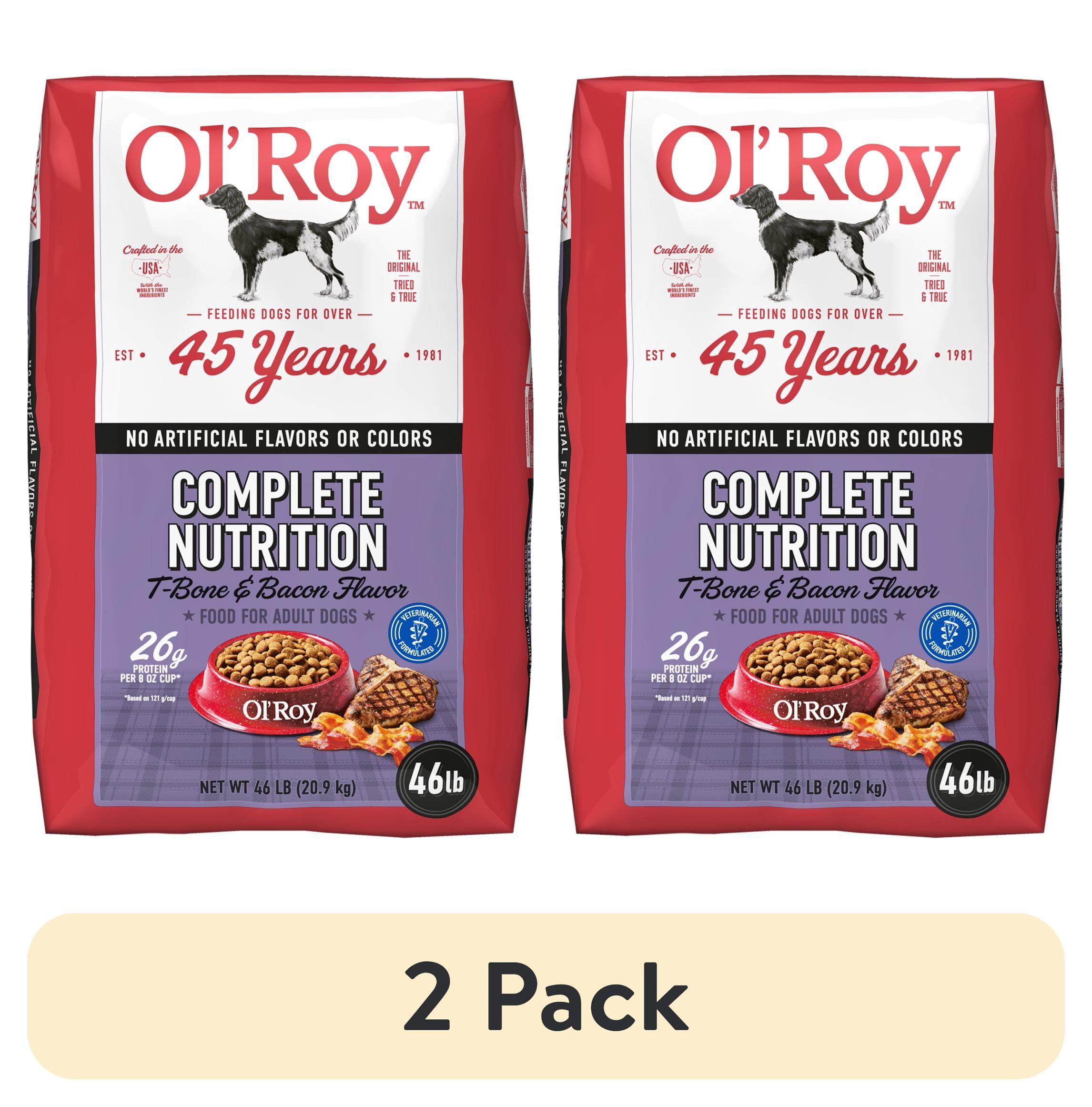 (2 pack) Ol' Roy Complete Nutrition T-Bone and Bacon Flavor Dry Dog Food, 46 lb Bag