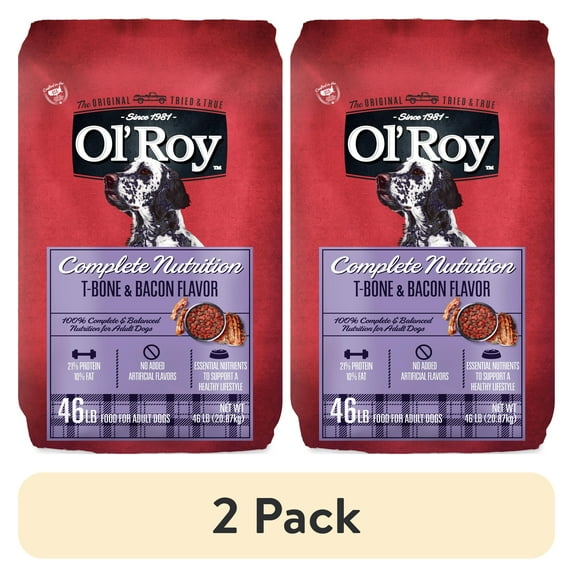 (2 pack) Ol' Roy Complete Nutrition T-Bone & Bacon Flavor Dry Dog Food, 46 lb Bag