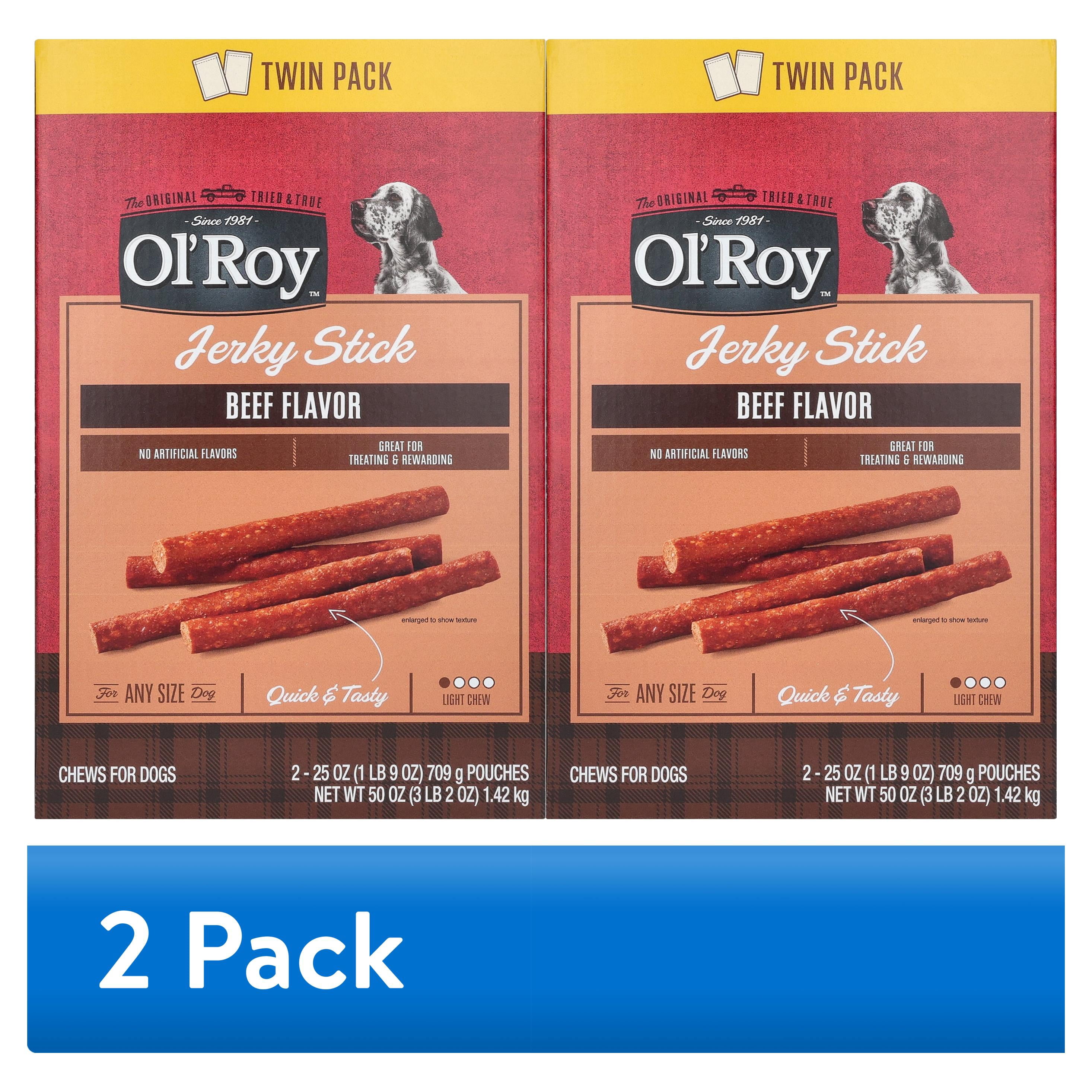(2 pack) Ol' Roy Jerky Stick Dog Treats, Beef, 25 oz Pouches, Twin Pack