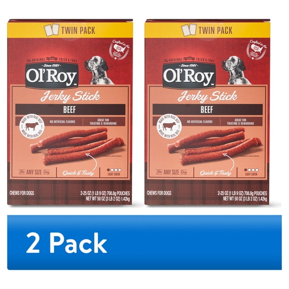 (2 pack) Ol'Roy Jerky Stick Dog Treats with Real Beef Chews, 25 oz Box (2 Pack)