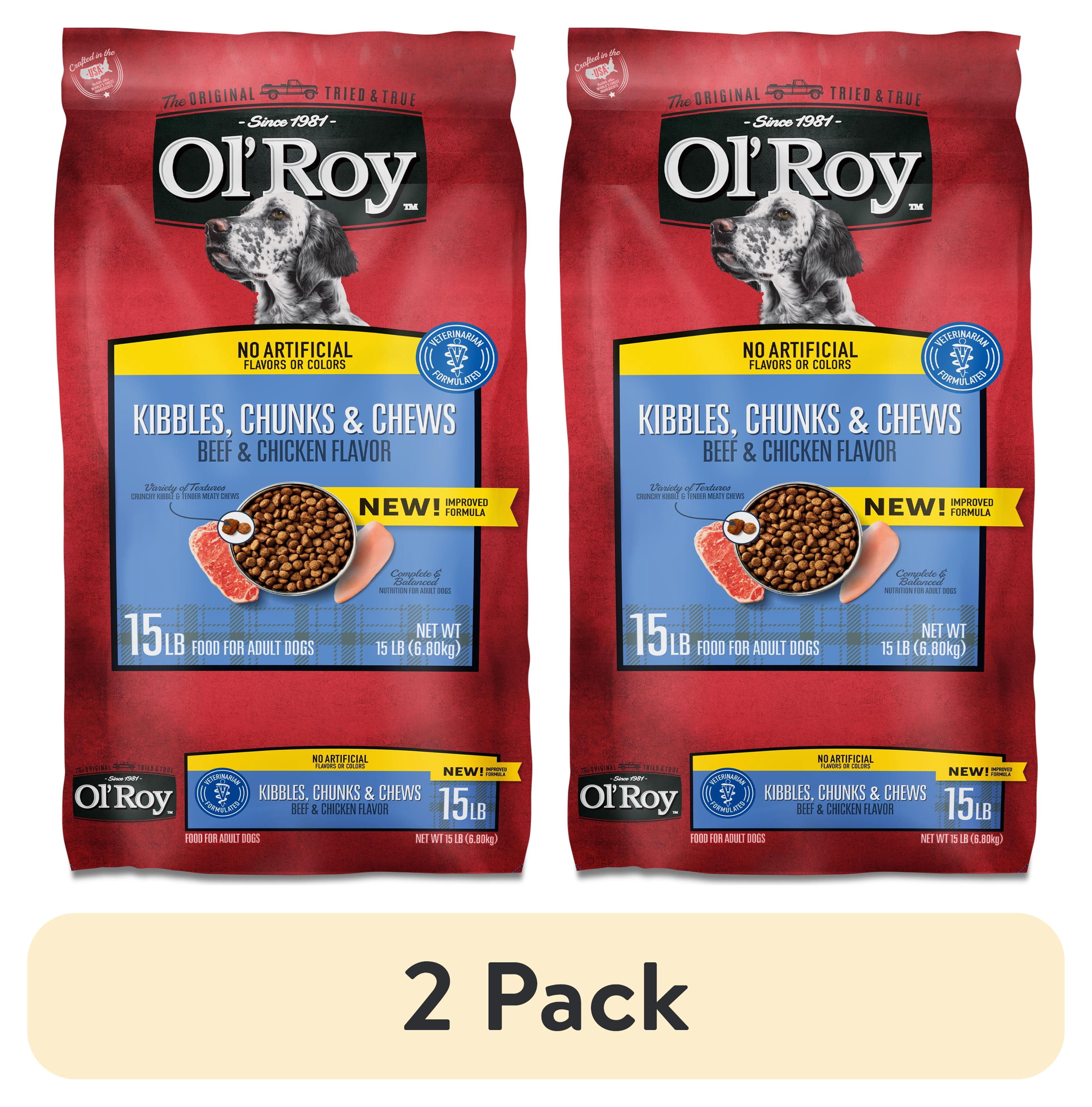 (2 pack) Ol' Roy Kibbles, Chunks & Chews Dry Dog Food, Beef & Chicken Flavor, 15 lb Bag