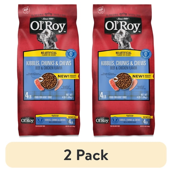 (2 pack) Ol' Roy Kibbles, Chunks and Chews Beef and Chicken Flavor Dry Dog Food, 4 lb Bag