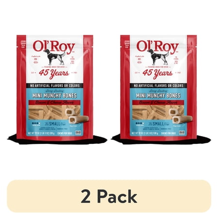 (2 pack) Ol' Roy Mini Munchy Bone Dog Treats, Bacon and Cheese Flavor, 19 oz
