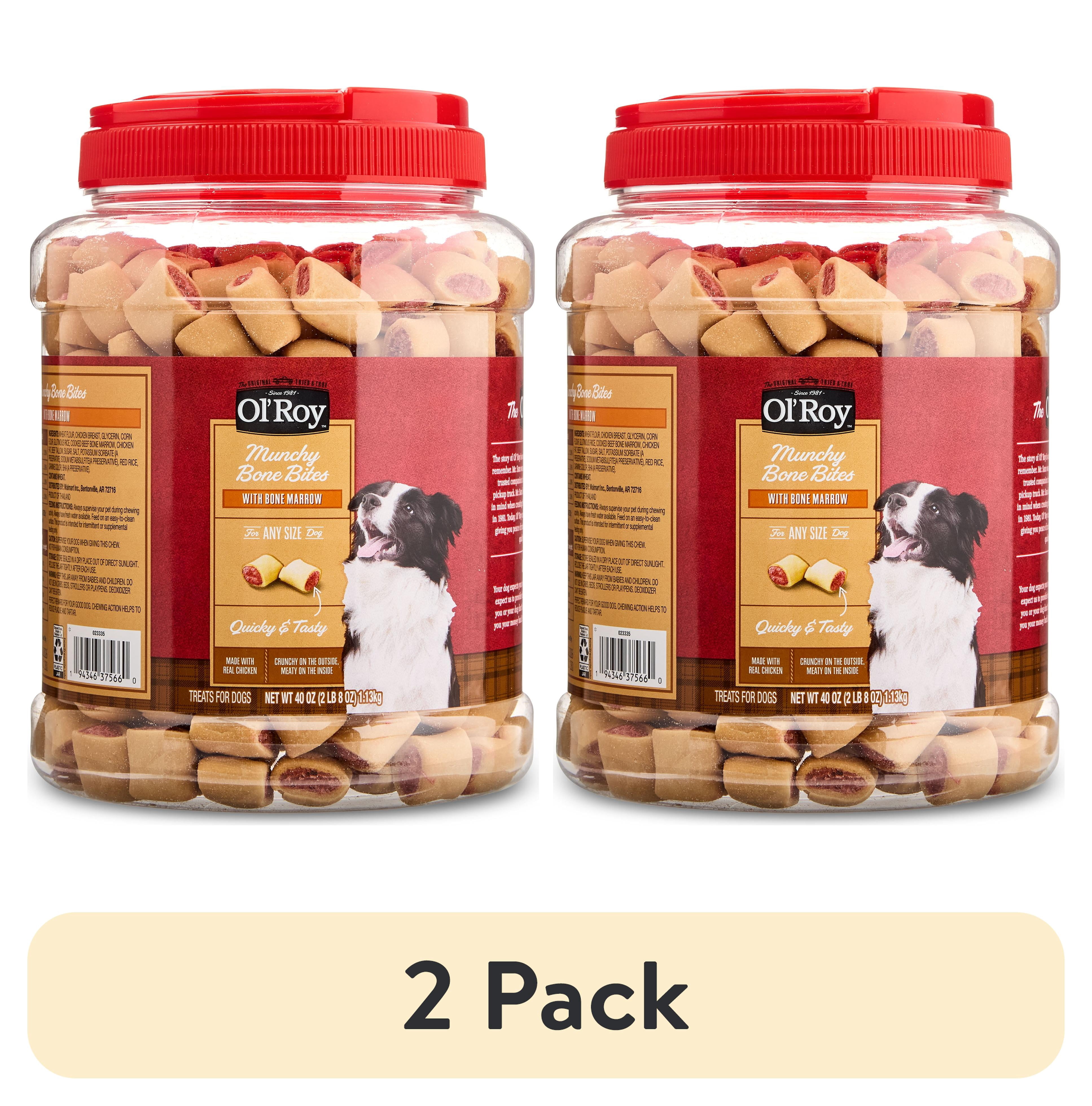 (2 pack) Ol' Roy Munchy Bone Bites with Beef Bone Marrow Training Treats for Dogs, 40 oz Jar