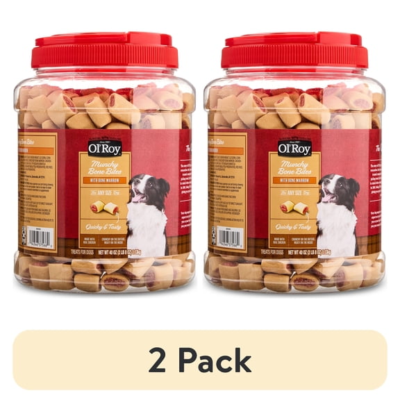 (2 pack) Ol' Roy Munchy Bone Bites with Beef Bone Marrow Training Treats for Dogs, 40 oz Jar