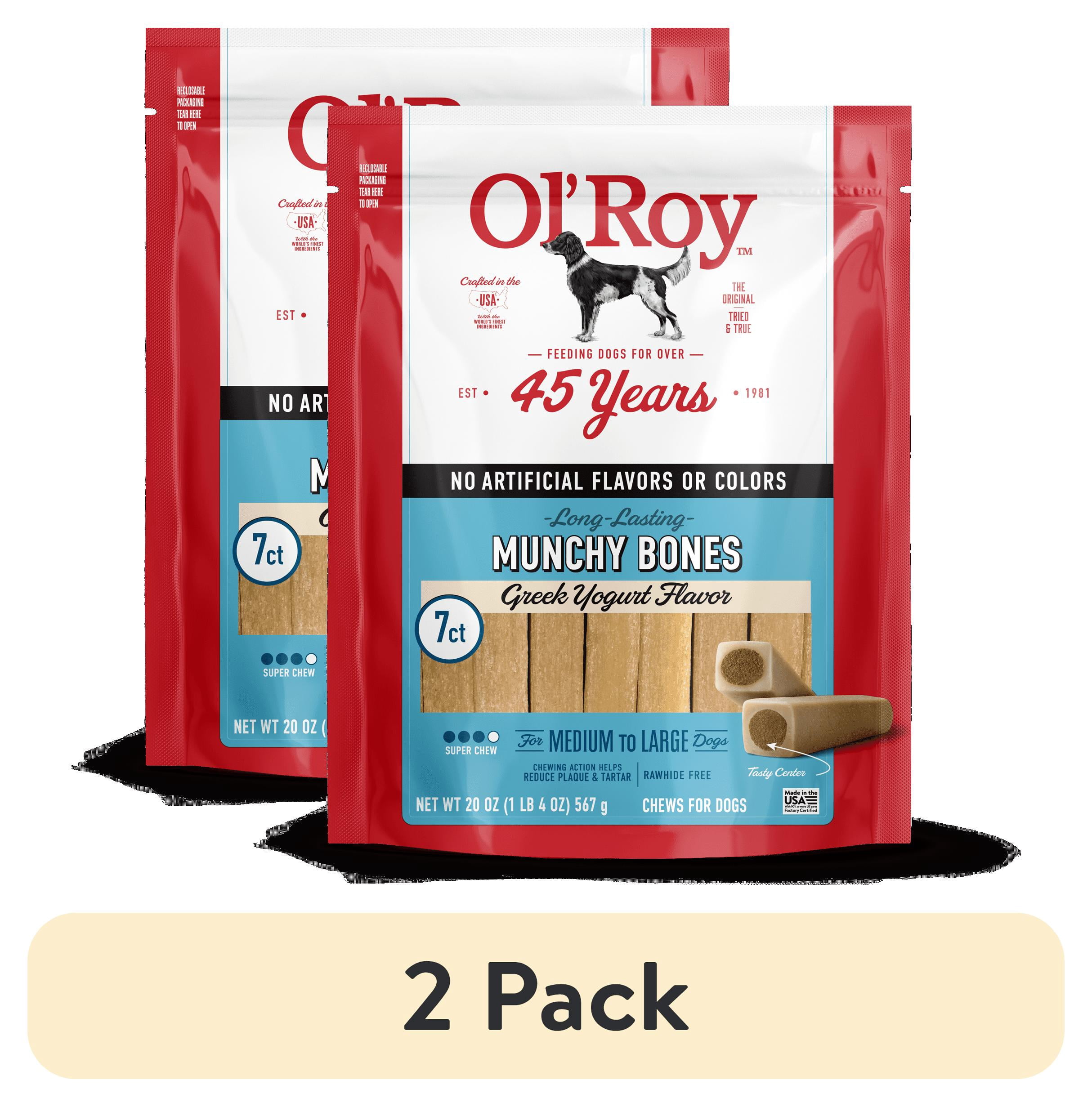 (2 pack) Ol' Roy Munchy Bone Dog Treats, Greek Yogurt Flavor, 20 oz, 7 Count