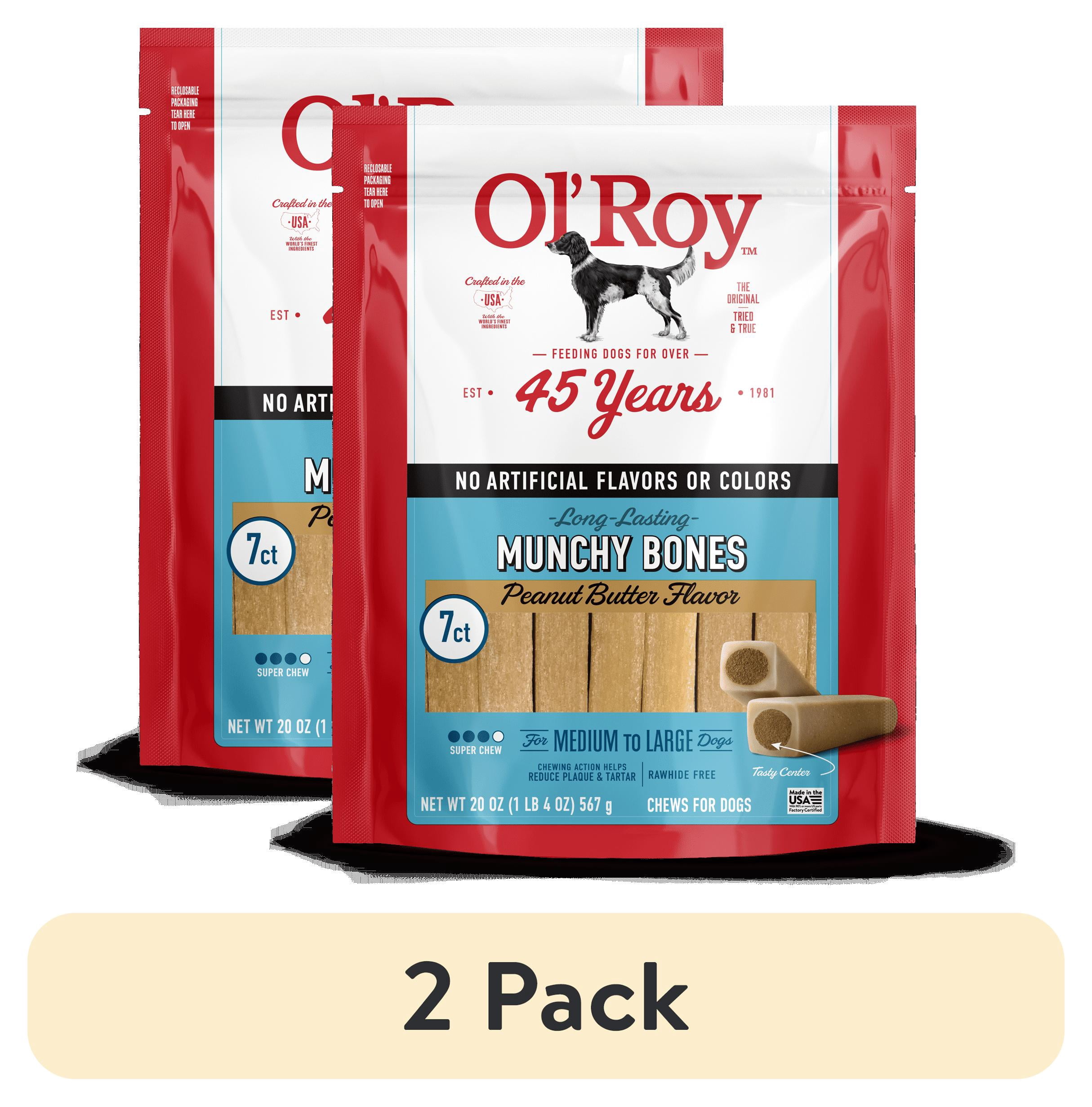 (2 pack) Ol' Roy Munchy Bone Dog Treats, Peanut Butter Flavor, 20 oz, 7 Count
