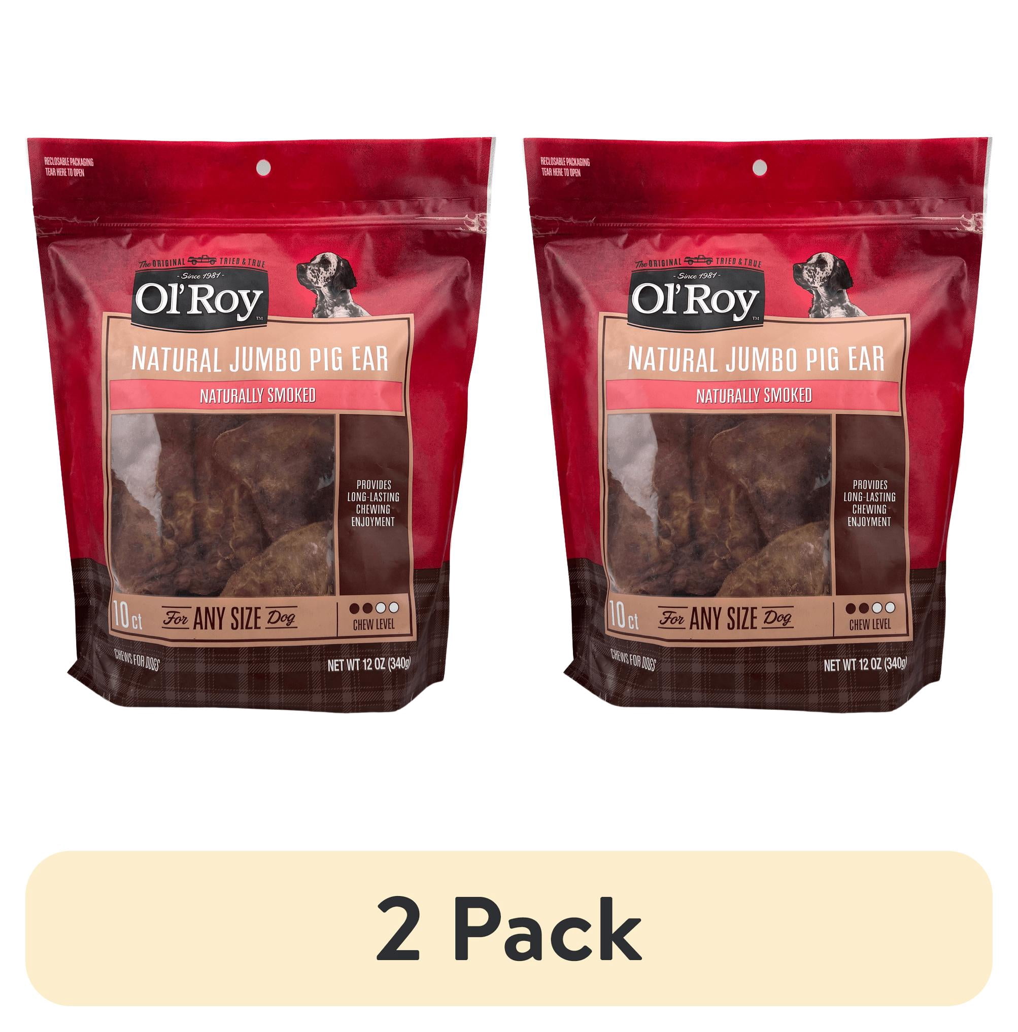 12 pack) Ol' Roy Natural Jumbo Pig Ear Chews for Dogs, 12 oz, 10