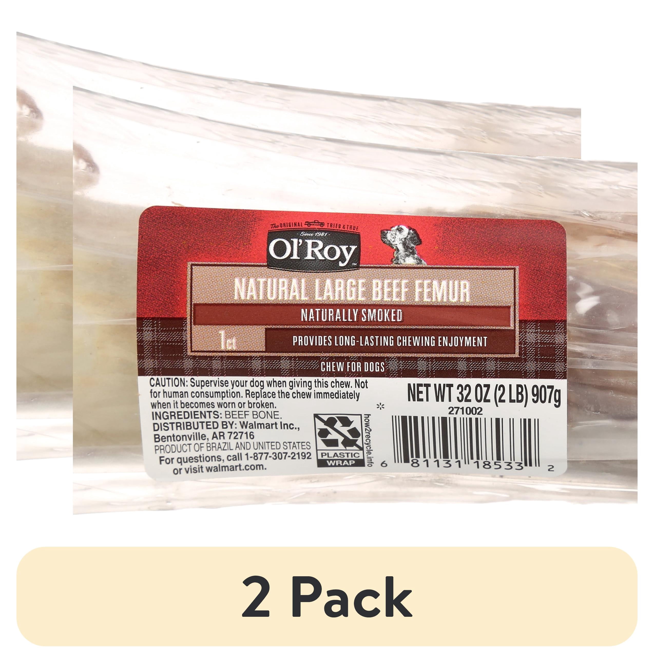 (2 pack) Ol' Roy Natural Large Beef Femur Dog Chew for Healthy Teeth, 1 Pack