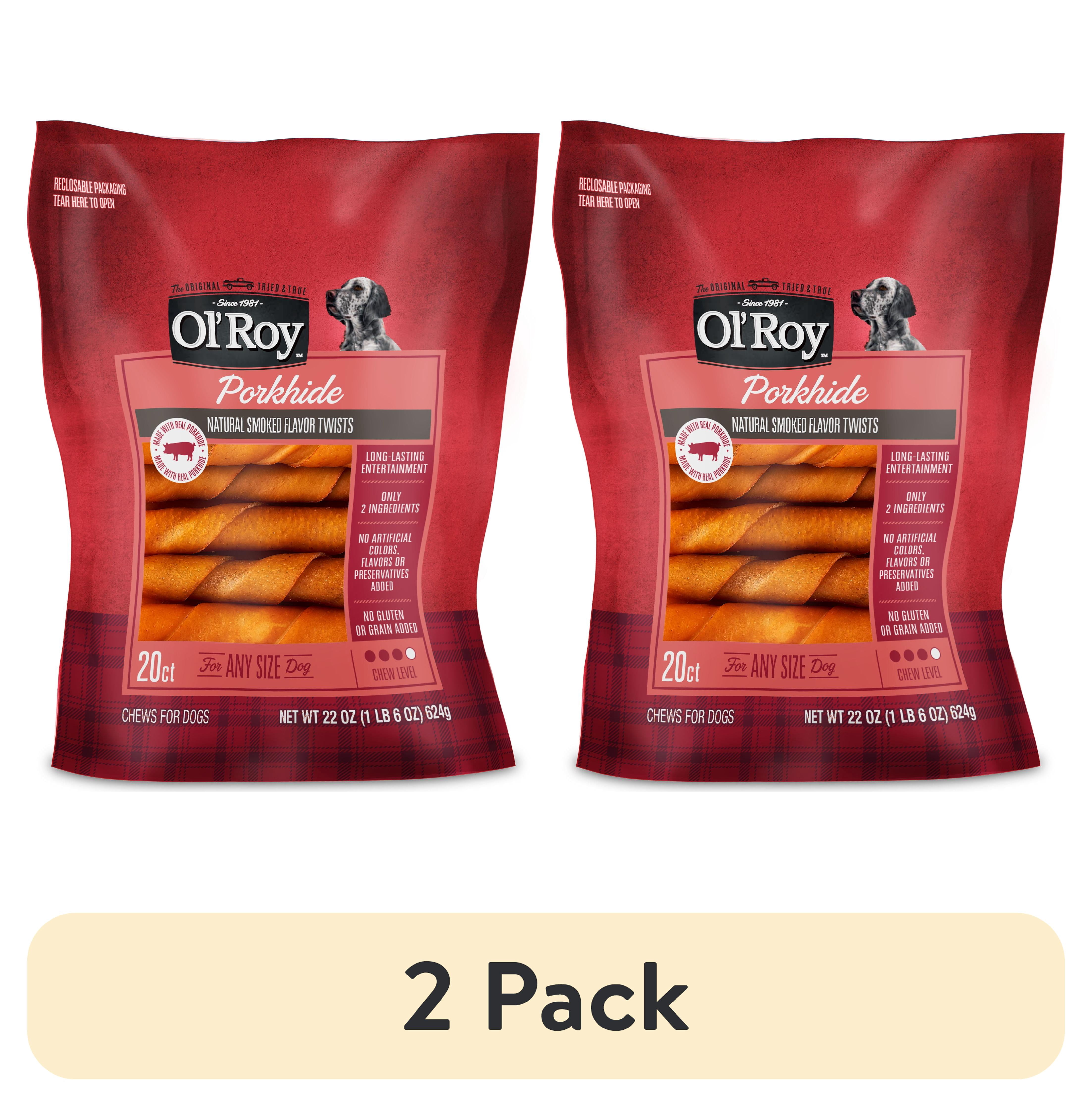 (2 pack) Ol' Roy Pork hide Natural Smoked Flavor Twists, 22 oz, 20 Count, Dry