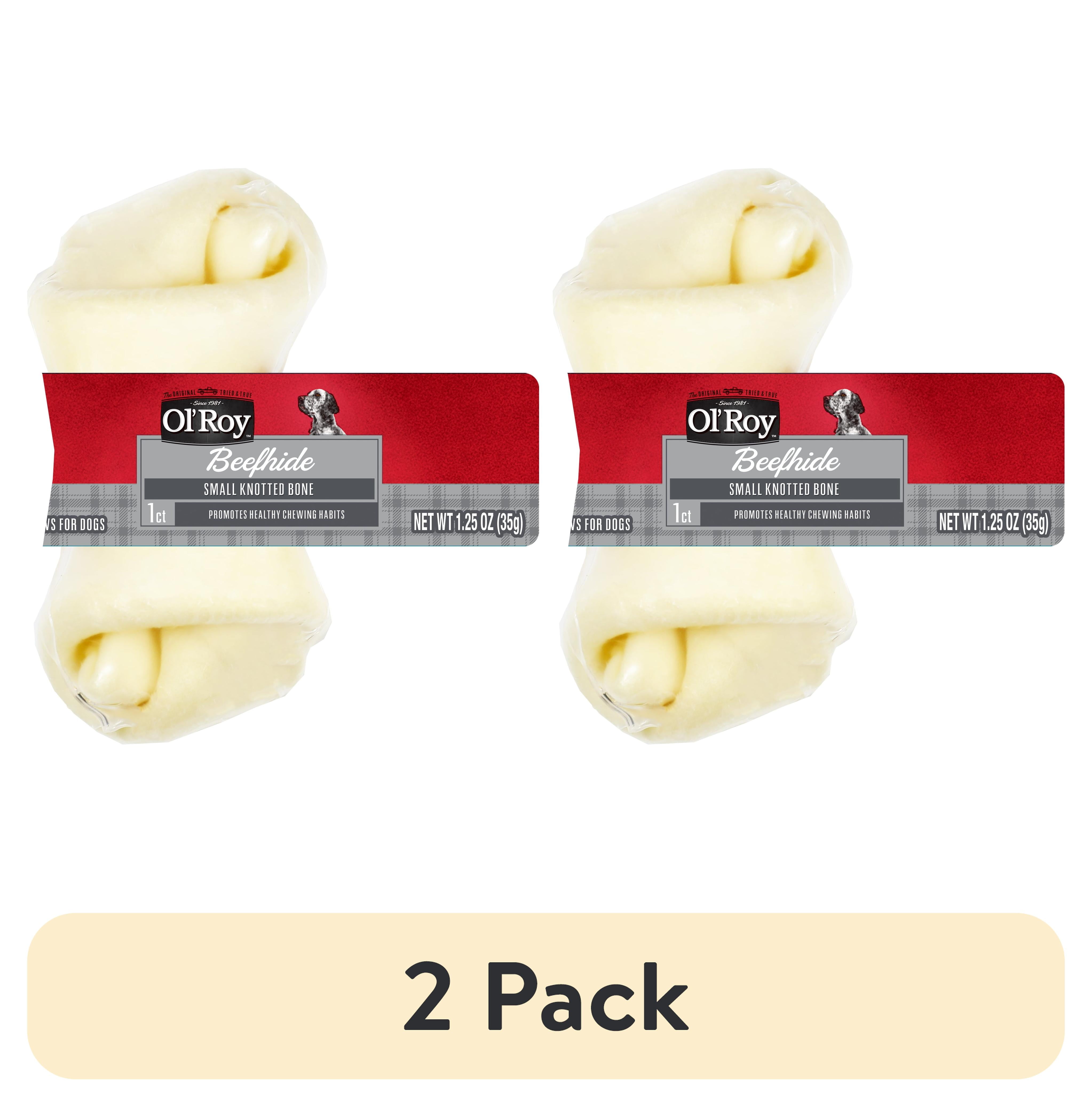 (2 pack) Ol' Roy 4-inch Rawhide Bone Natural Beef hide Chew for Dogs, Natural Flavor Treats for Dogs, 1.23 oz Bag
