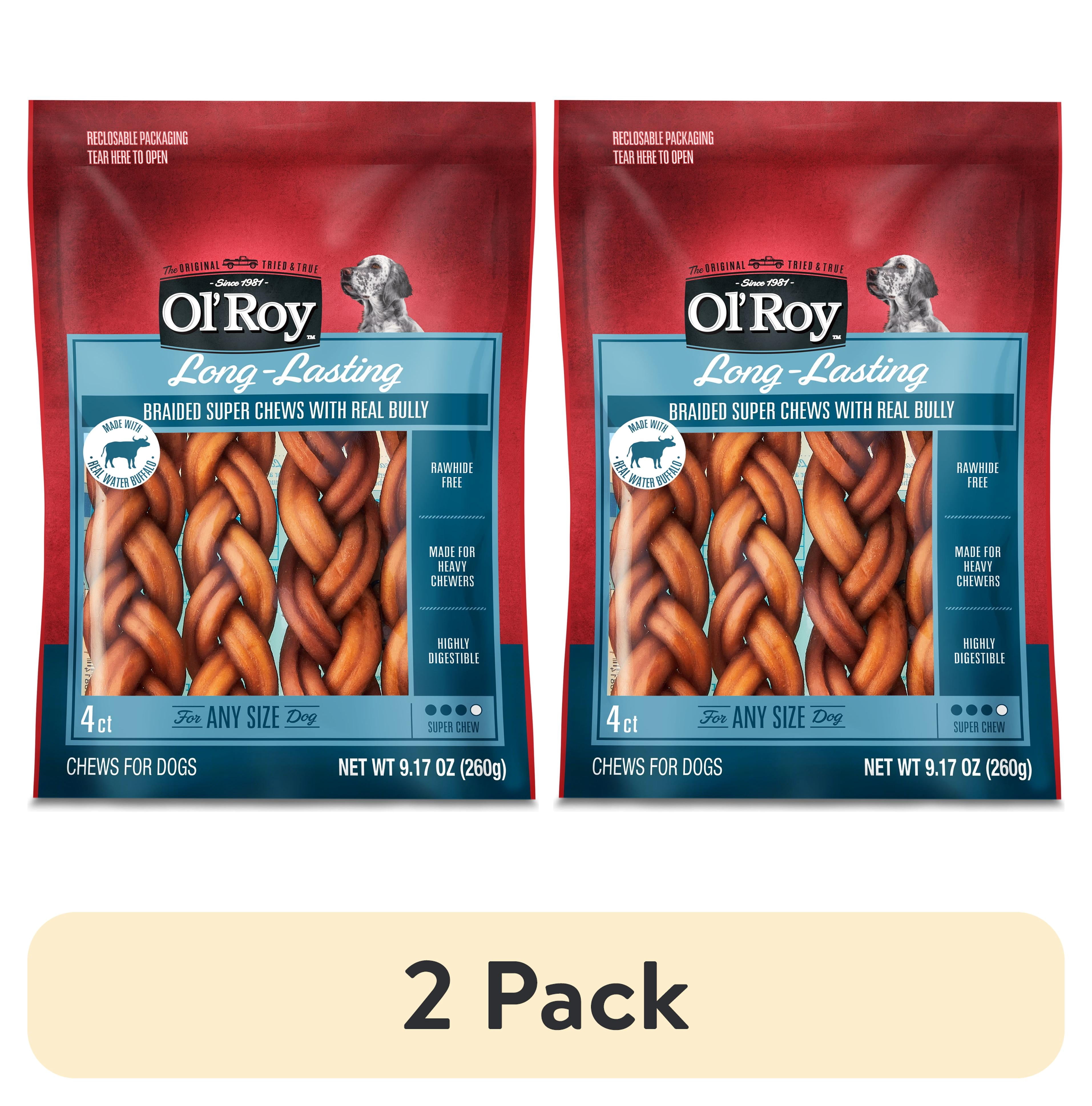 (2 pack) Ol' Roy Rawhide Free Braided Bully Alternative for Dogs, 9.17 oz, 4 Count
