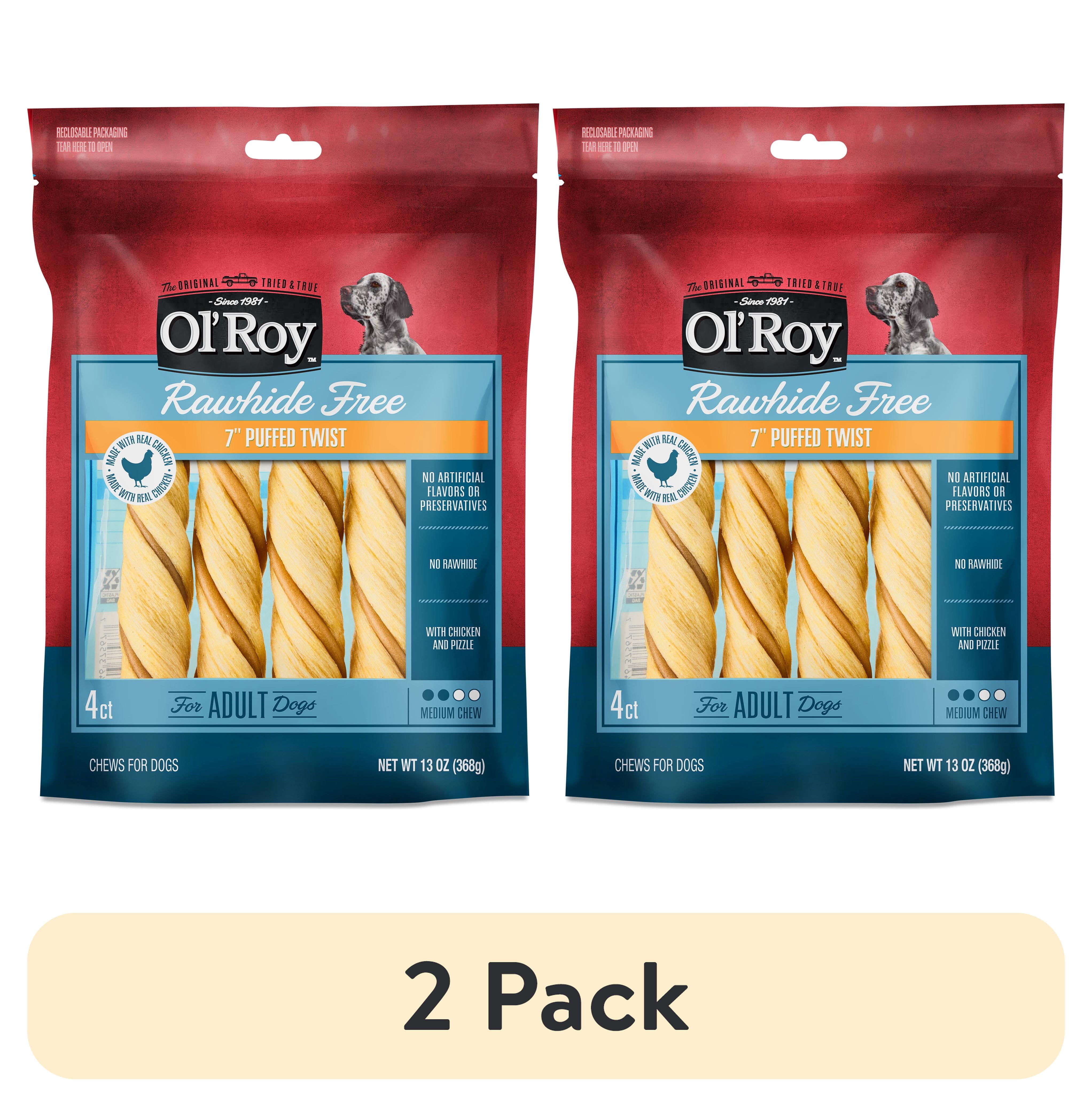 (2 pack) Ol' Roy 7 Inch Rawhide Free Puffed Twists for Dogs, 13 oz Bag, 4 Count