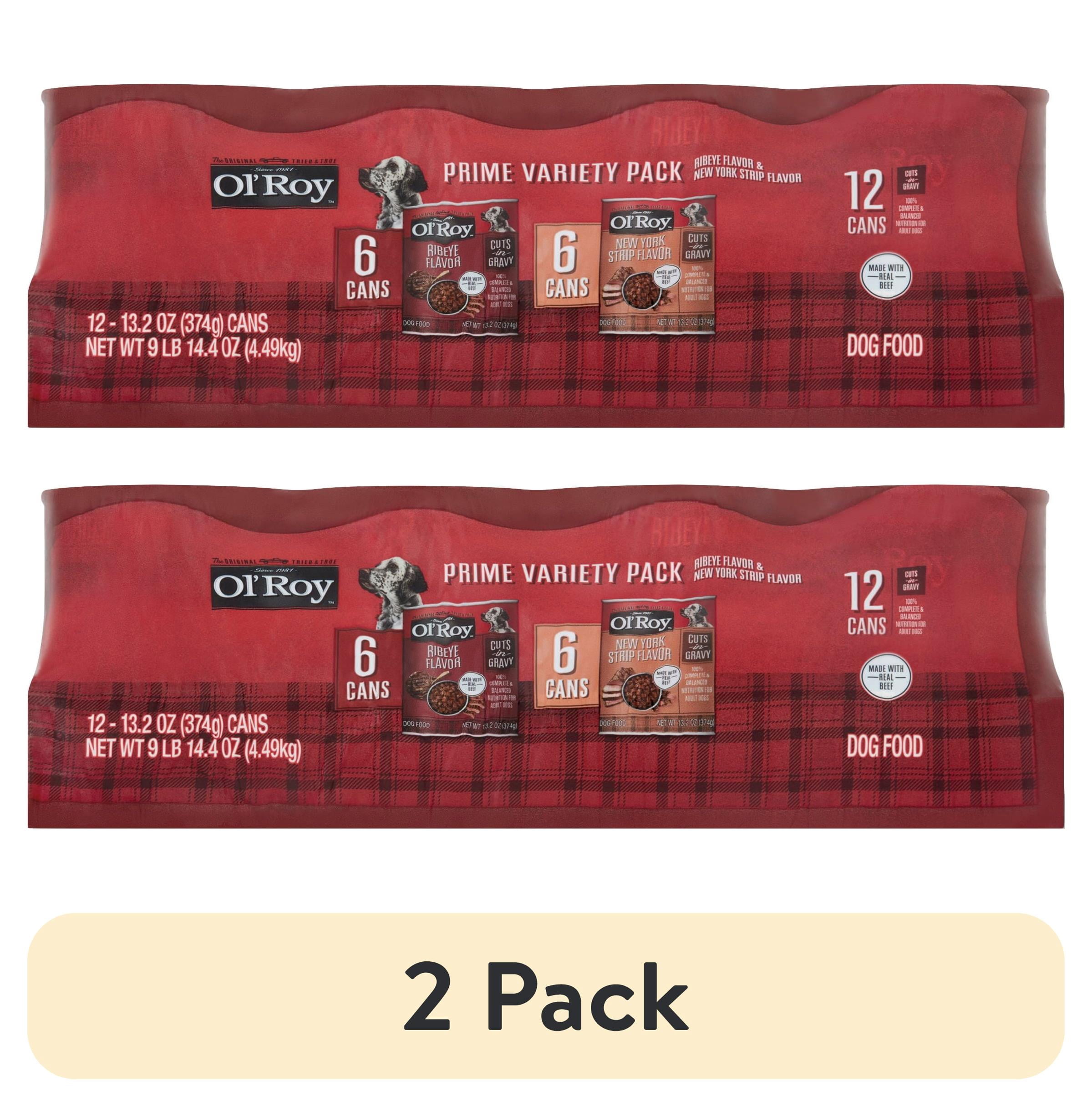 (2 pack) Ol' Roy Ribeye Flavor and New York Strip Flavor Cuts in Gravy Wet Dog Food Prime Variety Pack, 13.2 oz Cans, 12 Count