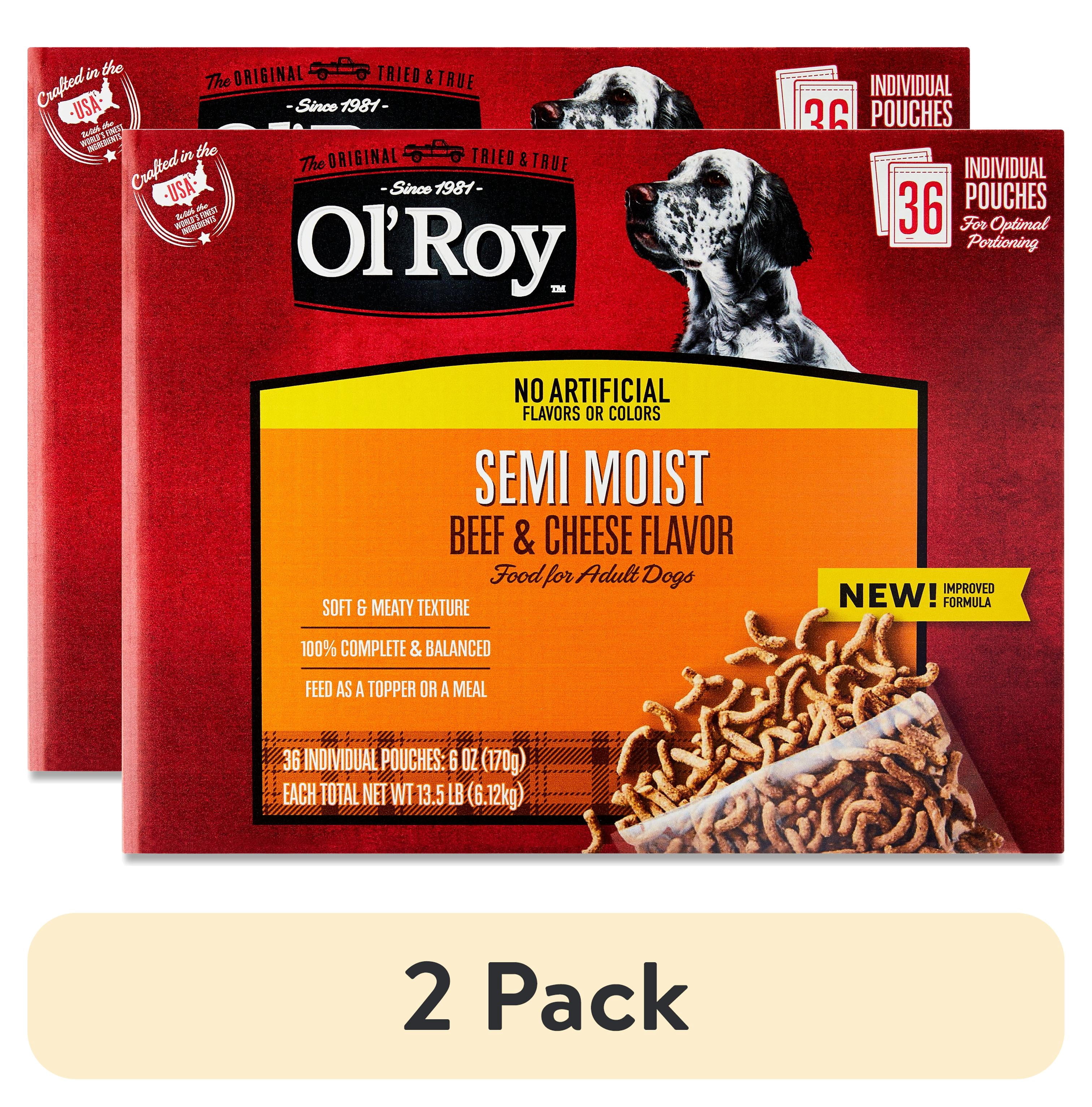 (2 pack) Ol' Roy Semi-Moist Dog Food, Beef and Cheese Flavor, 13.5 lb, 36 Pouches