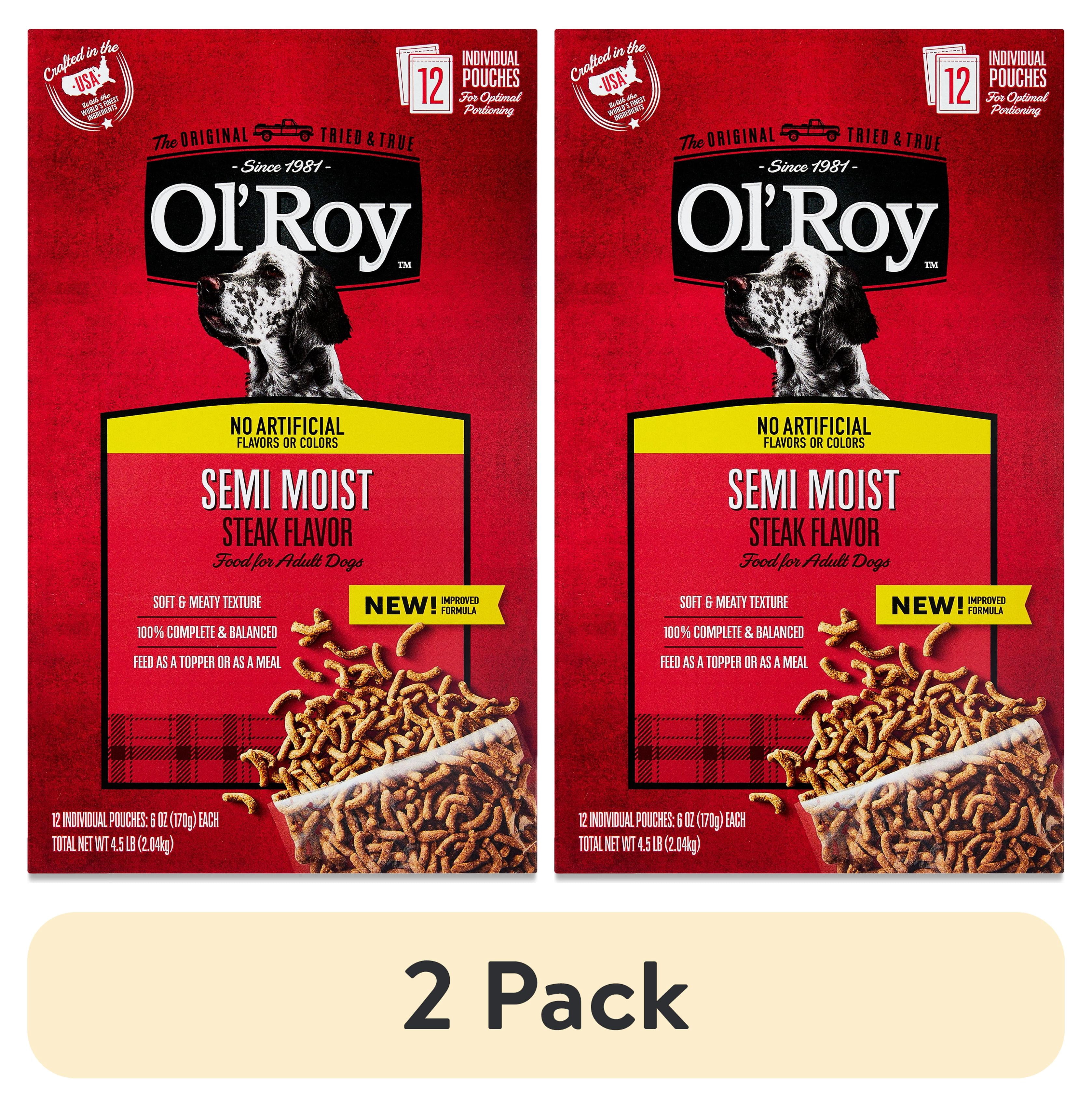 (2 pack) Ol' Roy Semi Moist Steak Flavor Dog Food, 4.5 lb, 12 Pouches