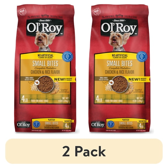 (2 pack) Ol' Roy Small Bites Complete Nutrition Chicken and Rice Flavor Dry Dog Food, 4 lb Bag
