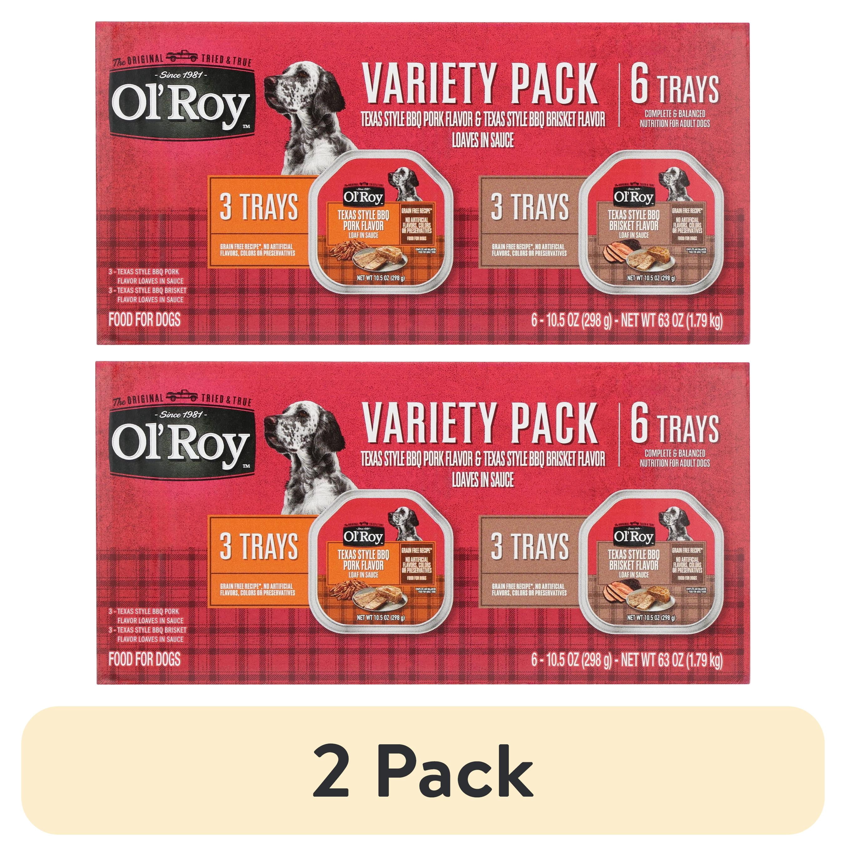 (2 pack) Ol' Roy Texas Style BBQ Brisket Flavor and BBQ Pork Flavor Grain-Free Wet Dog Food Variety Pack, 10.5 oz Cups, 6 Pack