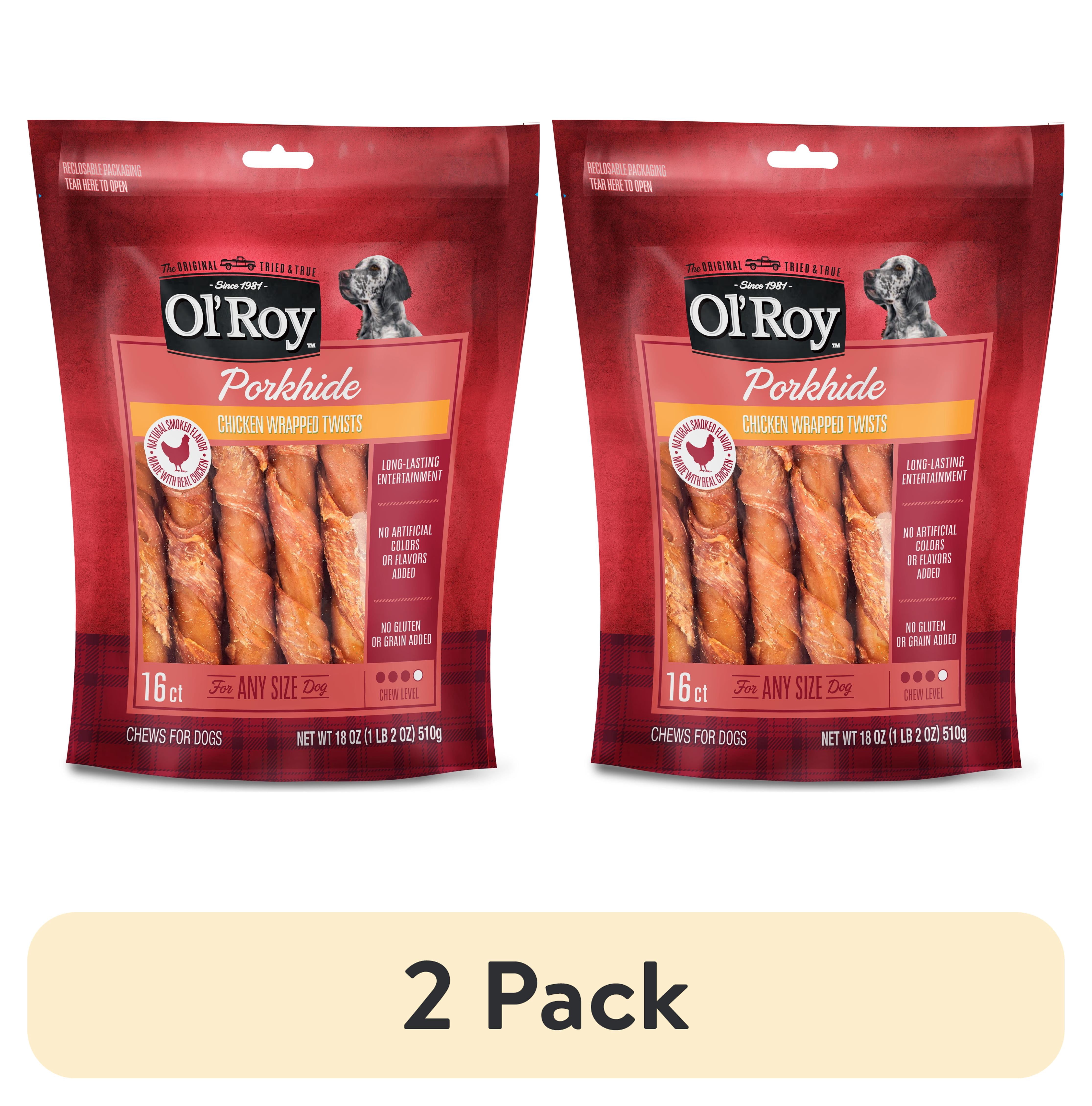 (2 pack) Ol' Roy Wrapped Pork hide Twists with Chicken Dog Treats, 18 oz, 16 Count