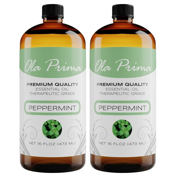 (2 pack) Ola Prima Peppermint Essential Oil Therapeutic Grade 16 oz for Aromatherapy, Diffuser, Cleaning, Lotions, Creams, Bath Bombs, Scrubs, Candles