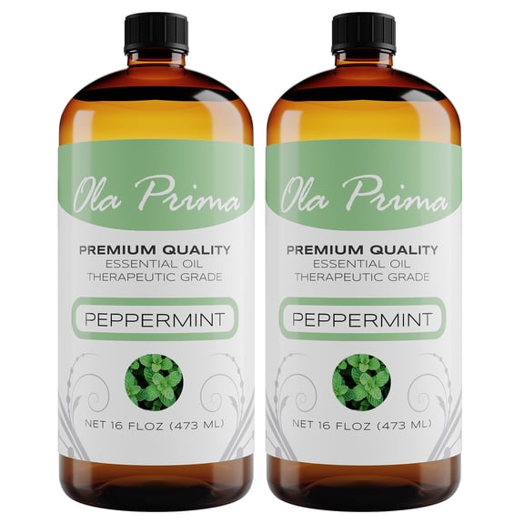 (2 pack) Ola Prima Peppermint Essential Oil Therapeutic Grade 16 oz for Aromatherapy, Diffuser, Cleaning, Lotions, Creams, Bath Bombs, Scrubs, Candles