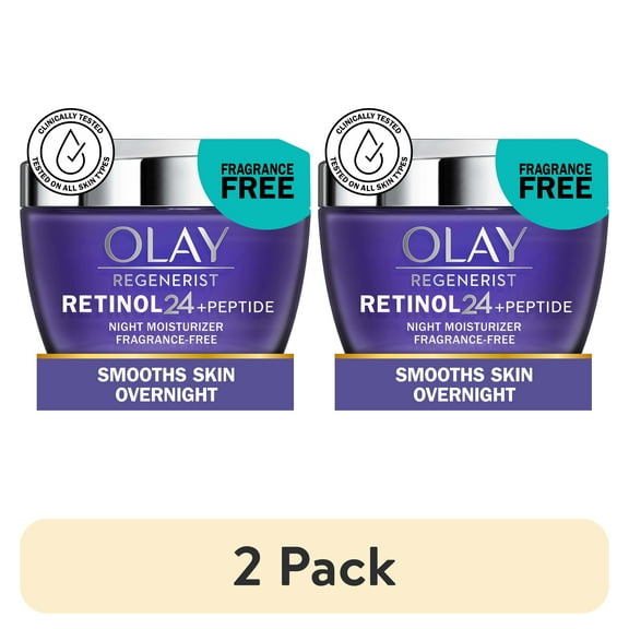 (2 pack) OLAY REGENERIST Retinol 24 Night Cream, Anti-Aging Moisturizer, Fragrance-Free, Non-Greasy, Triple Collagen Peptide