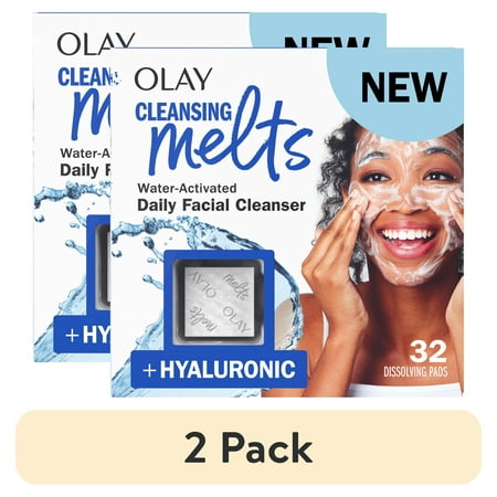 (2 pack) Olay Cleansing Melts + Retinol Face Cleanser, 32 count, Water-Activated Face Wash Cleans, Tones, and Refreshes Skin