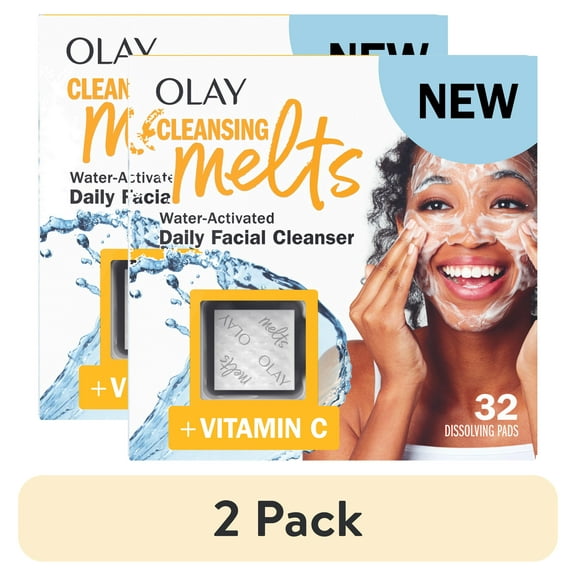 (2 pack) Olay Cleansing Melts + Vitamin C Face Wash, 32 count, Water-Activated Face Wash Cleans, Tones, and Refreshes Skin