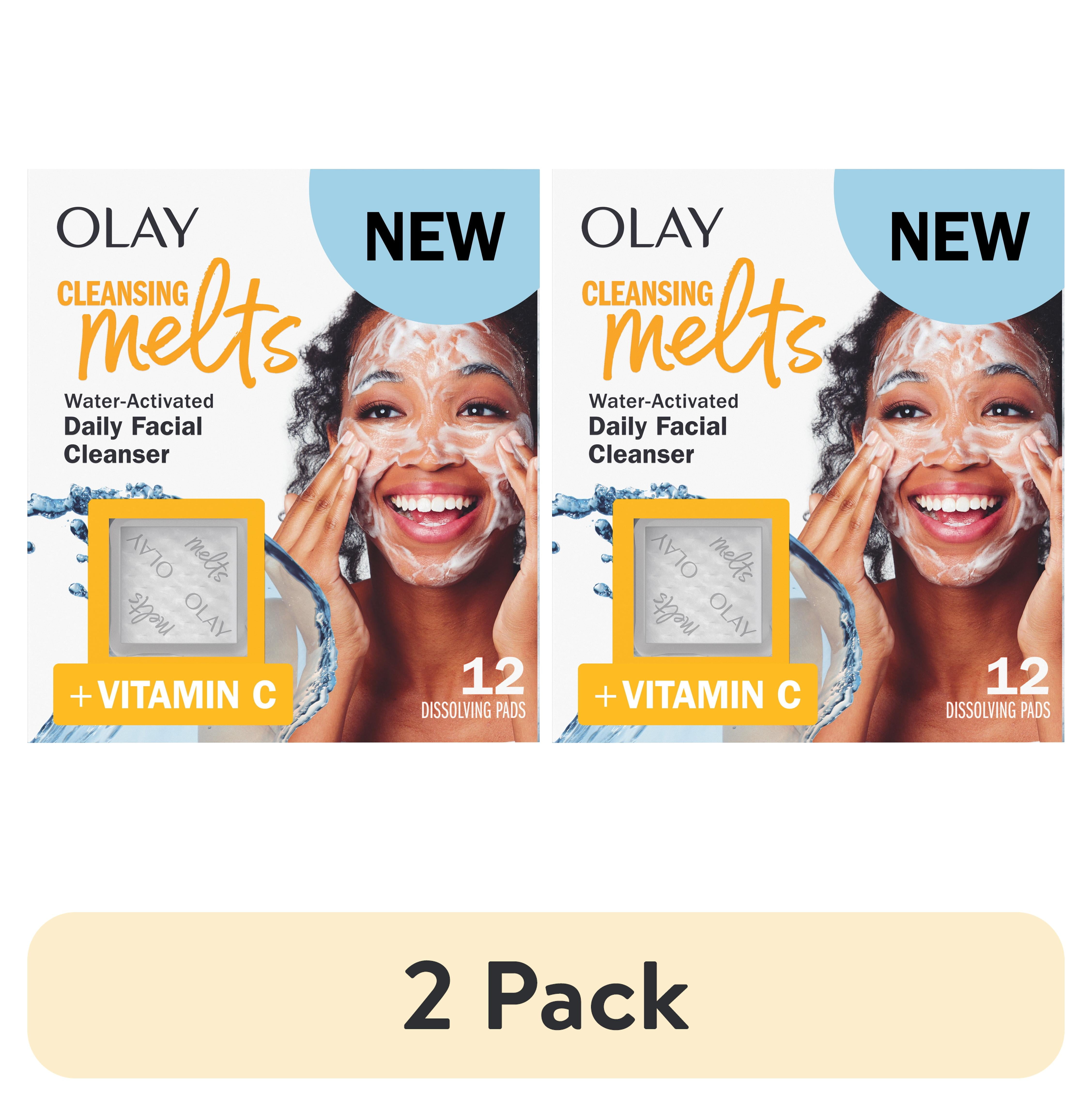 (2 pack) Olay Cleansing Melts + Vitamin C Face Wash, 12 count, Water-Activated Face Wash Cleans, Tones, and Refreshes Skin