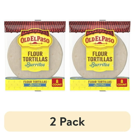 (2 pack) Old El Paso Flour Tortillas for Burritos, Meal Prep, 8 Count, 11 oz