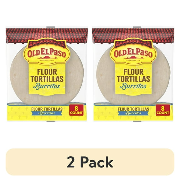 (2 pack) Old El Paso Flour Tortillas for Burritos, Meal Prep, 8 Count, 11 oz