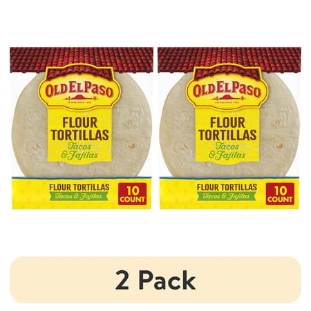(2 pack) Old El Paso Flour Tortillas for Soft Tacos and Fajitas, Meal Prep, 10 Count, 8.2 oz