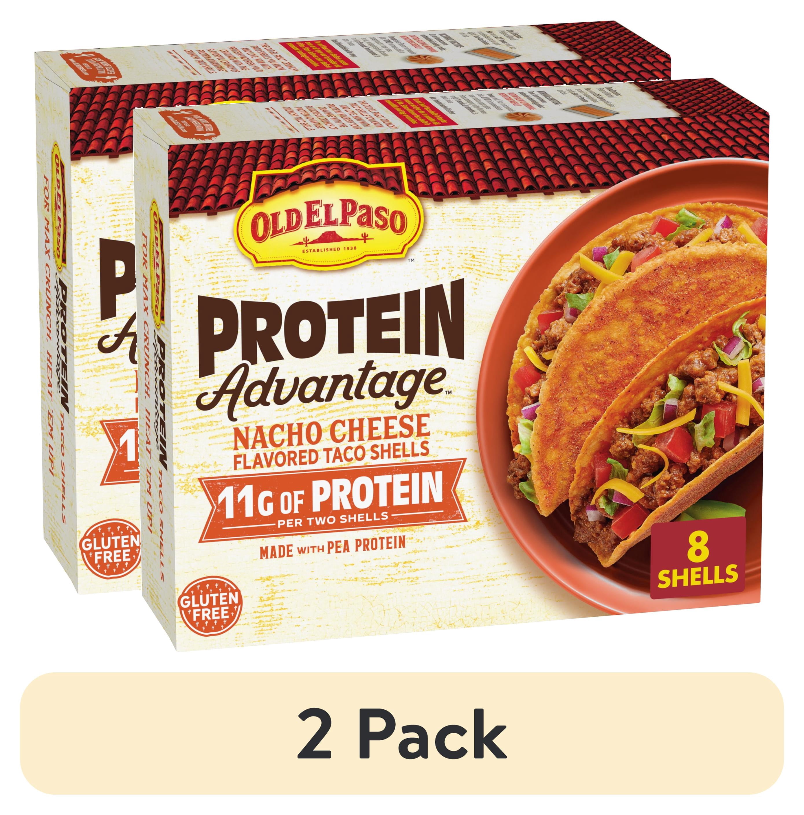 (2 pack) Old El Paso Protein Advantage Taco Shells, Nacho Cheese, 11g Protein, 8 Count, 4.52 oz