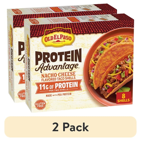 (2 pack) Old El Paso Protein Advantage Nacho Cheese Crunchy Taco Shells, Gluten Free, 8 Count