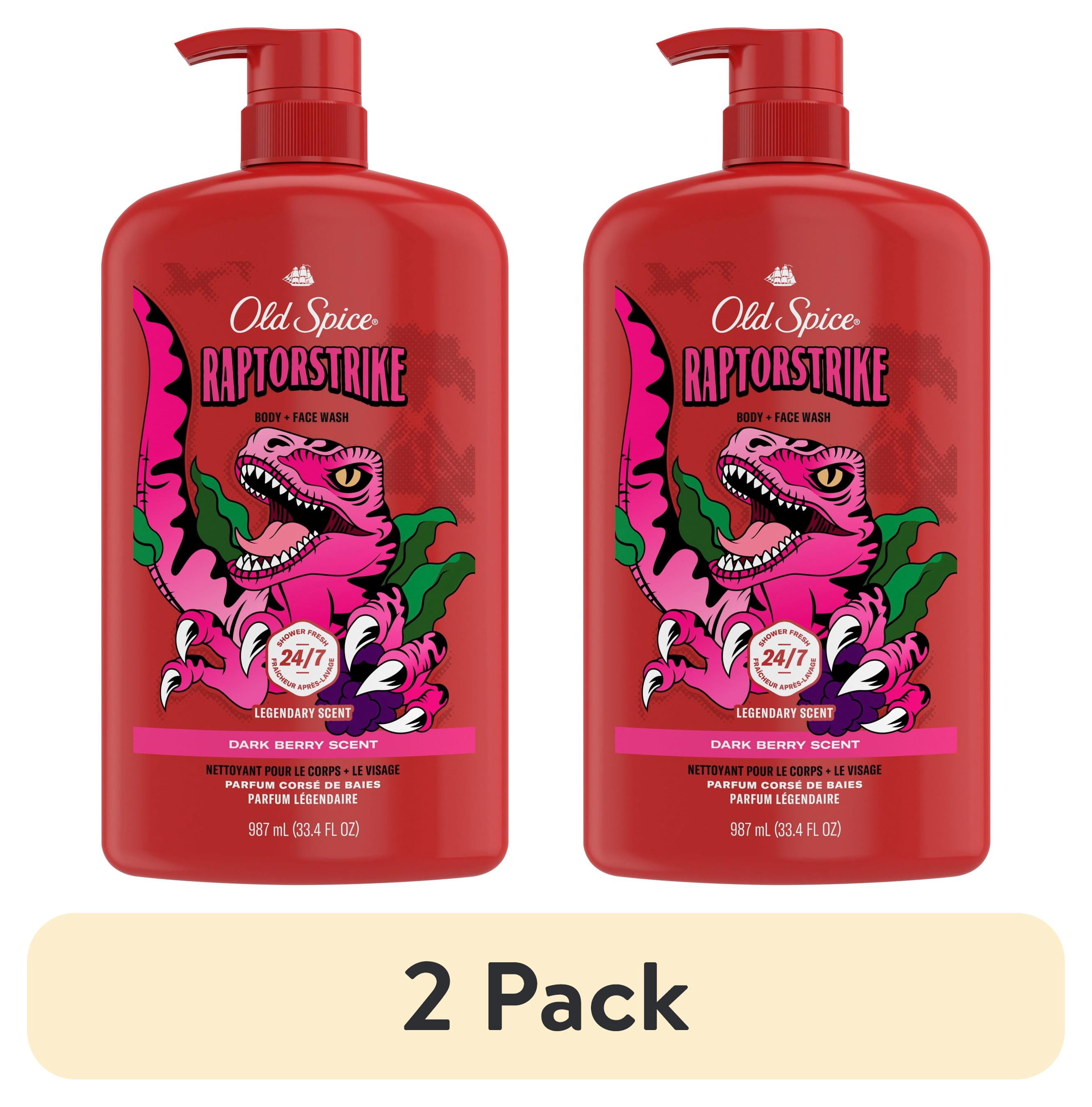 (2 pack) Old Spice Cleansing Body Wash for Men, 24/7 Shower Clean with Lasting Scent, 2 in 1 Face and Body Wash, Rich Lather, Raptorstrike, Dark Berry Scent, 33.4 fl oz