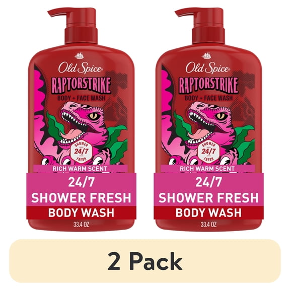 (2 pack) Old Spice Body Wash for Men, 2 in 1 Face and Body Wash, Raptorstrike, Dark Berry Scent, 33.4oz