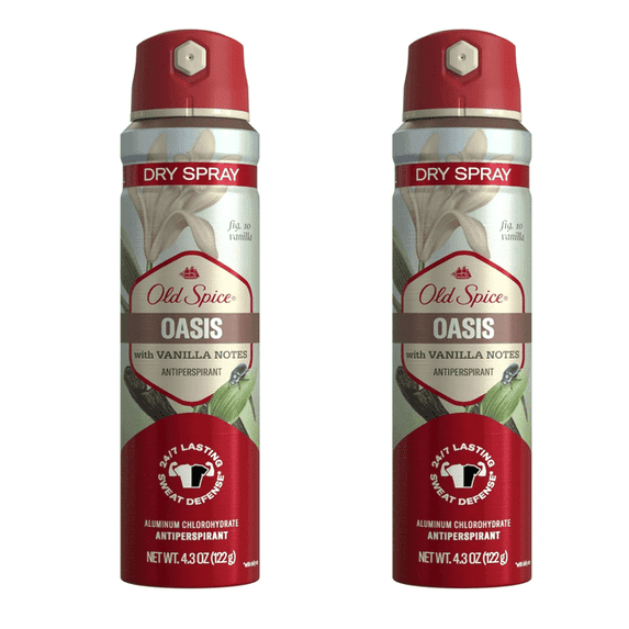 (2 pack) (2 pack) Old Spice Men's Antipespirant & Deodorant Invisible Dry Spray, Oasis Scent, Fresher Collection, 4.3oz