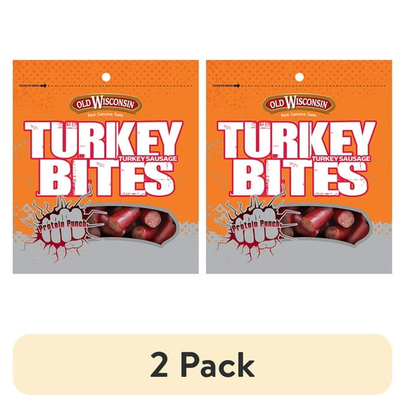 (2 pack) Old Wisconsin Gluten Free Smoked Turkey Sausage Snack Bites, 4 oz, Resealable Bag