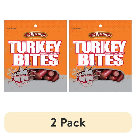 (2 pack) Old Wisconsin Gluten Free Smoked Turkey Sausage Snack Bites, 4 oz, Resealable Bag