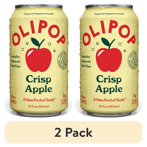 (2 pack) Olipop Prebiotic Soda, Beverages with Prebiotics, Botanicals & Plant Fiber, Crisp Apple, 12 fl oz