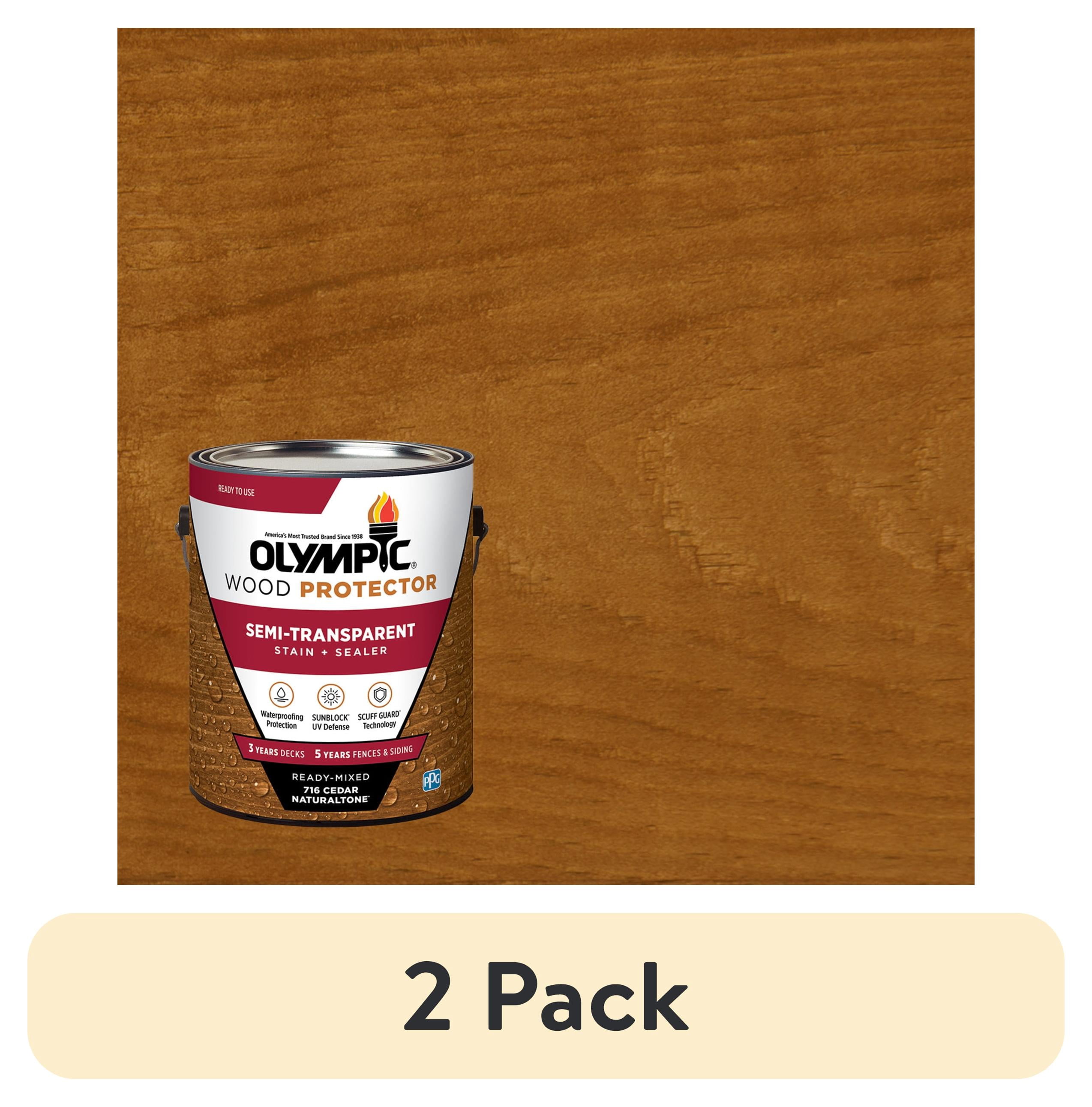 (2 pack) Olympic Wood Protector Cedar Semi-Transparent Exterior Wood Stain and Sealer, 1 Gallon