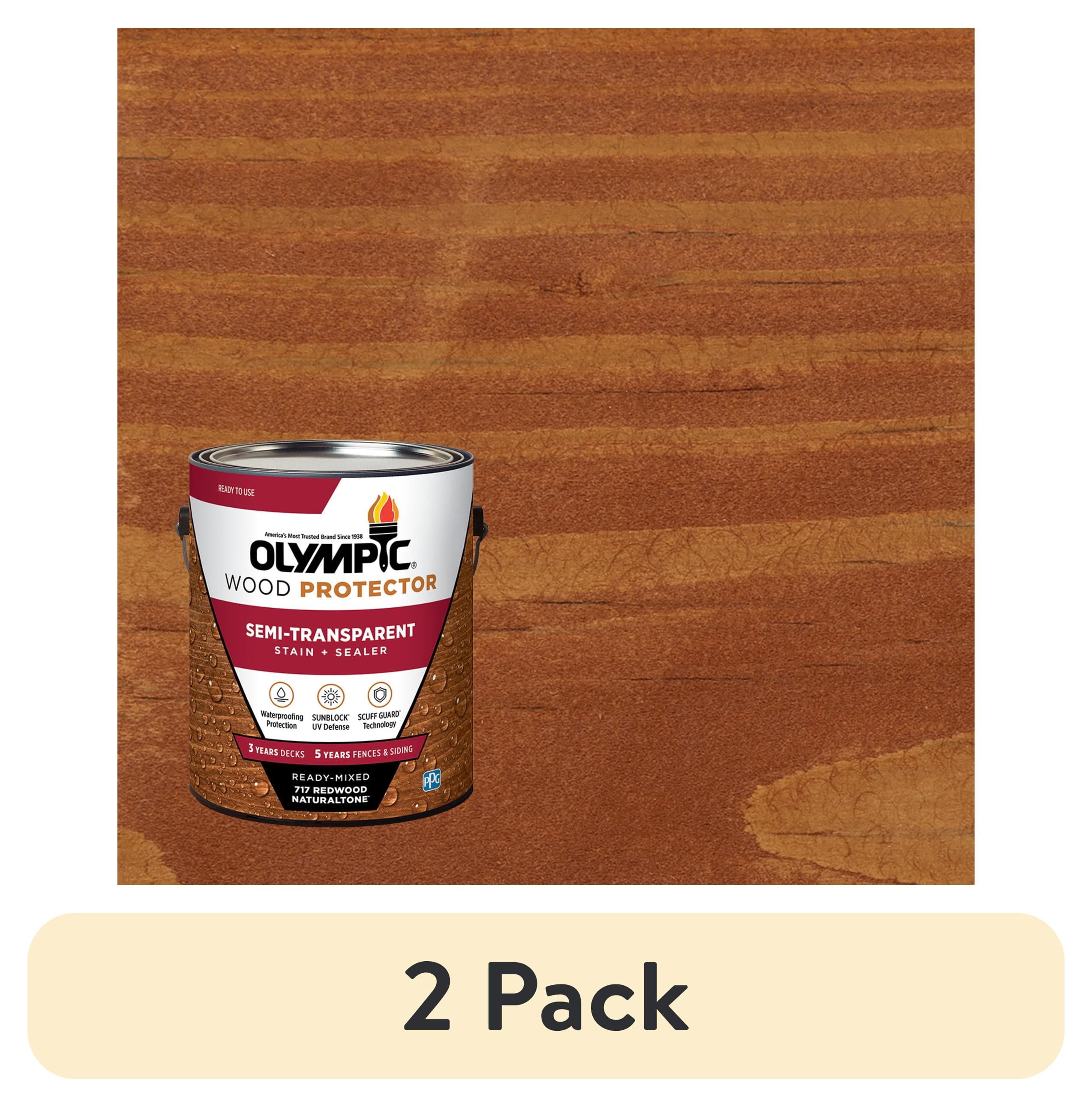 (2 pack) Olympic Wood Protector Redwood Semi-Transparent Exterior Wood Stain and Sealer, 1 Gallon