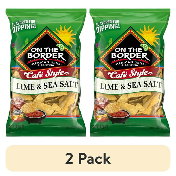 (2 pack) On The Border Lime & Sea Salt Cafe Style Tortilla Chips, 13oz Bag