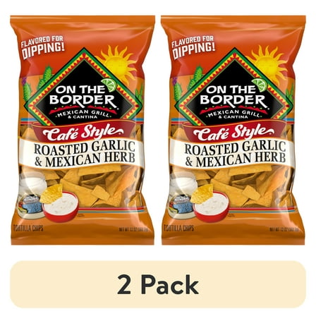 (2 pack) On The Border Roasted Garlic & Mexican Herb Cafe Style Tortilla Chips, 13oz Bag
