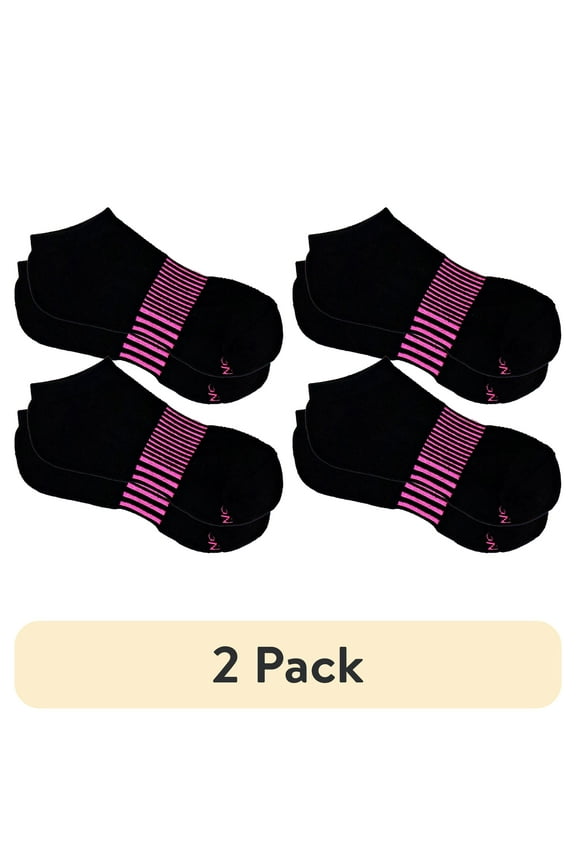 (2 pack) On the Go Women's Low Cut Socks (Black Pink Horizontal Arch Stripes, 2 Pair)