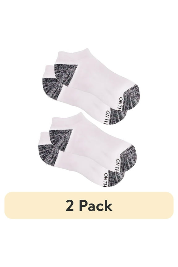 (2 pack) On the Go Women's Performance Socks (White Grey Knitted Heel Toe, 2 Pair)
